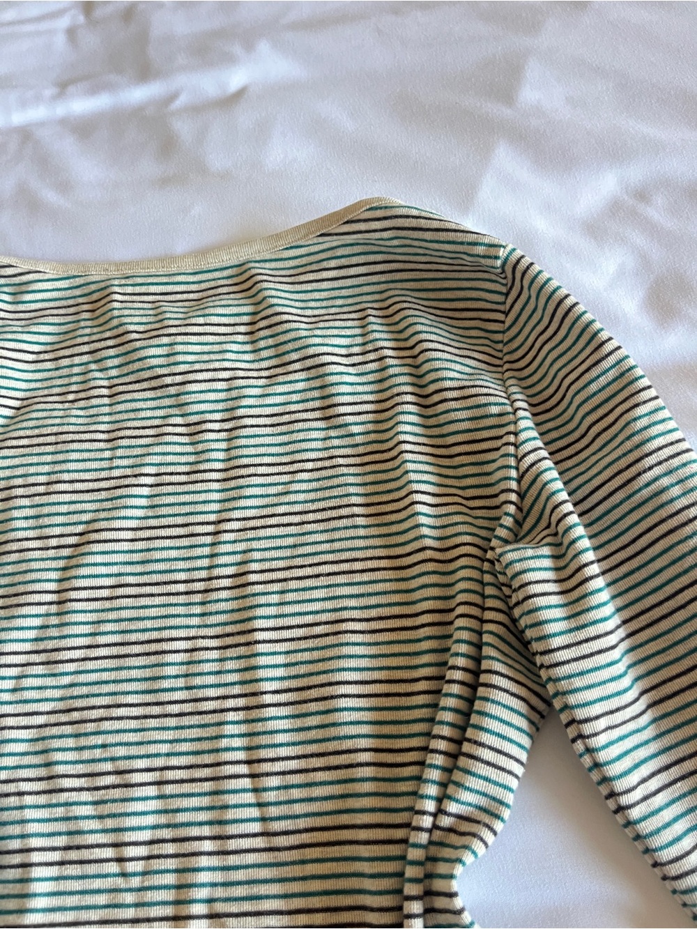 Vintage Faded Glory Size S Green & Black Striped Boatneck Long Sleeve Top - Picture 11 of 15